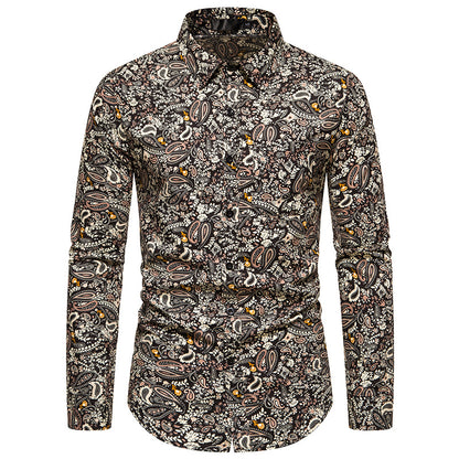 Men Turnover Collar Prints Long Sleeves Shirt