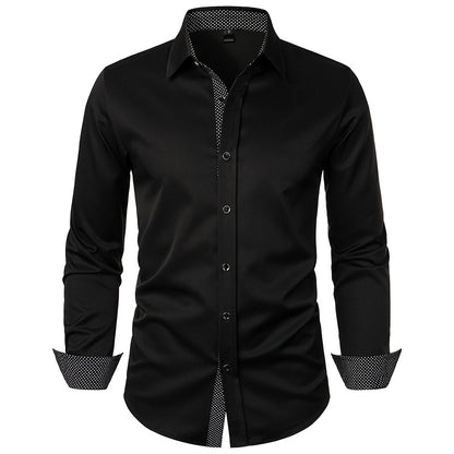 Men Turnover Collar Dots Long Sleeves Shirt