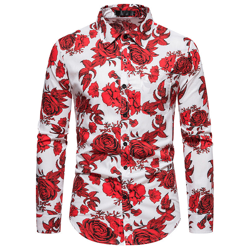 Men Turnover Collar Floral Fabric Prints Long Sleeves Shirt