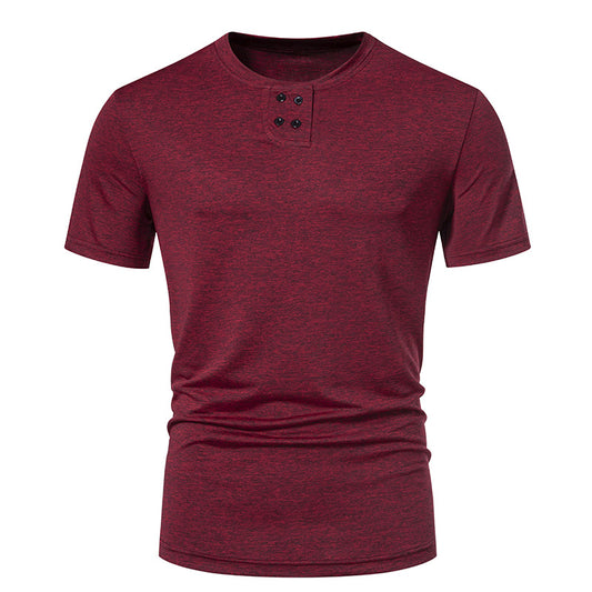 Men Crewneck Buttons Short Sleeves T-Shirt