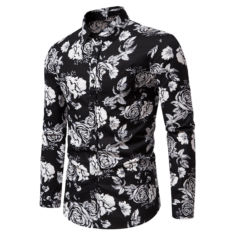 Men Turnover Collar Floral Fabric Prints Long Sleeves Shirt