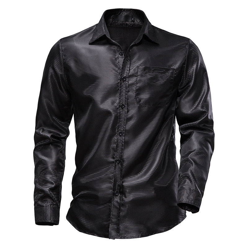 Men Turnover Collar Glossy Long Sleeves Shirt