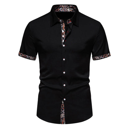 Men Floral Fabric Turnover Collar Short Sleeves Shirt