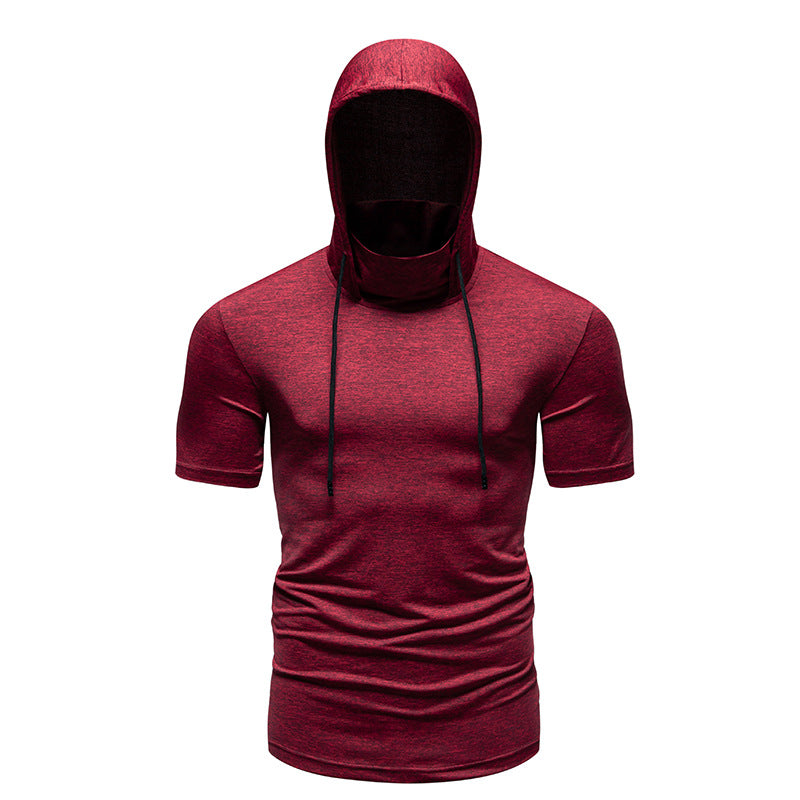 Men Slim Short Sleeves Drawstring Hoody T-Shirt