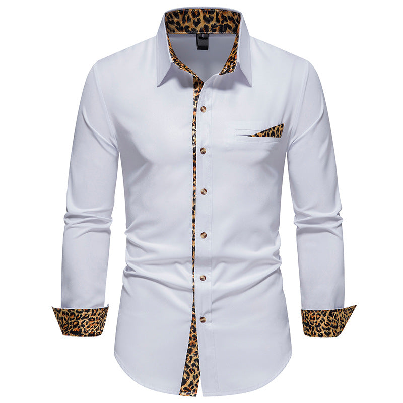 Men Turnover Collar Leopard Patterns Long Sleeves Shirt