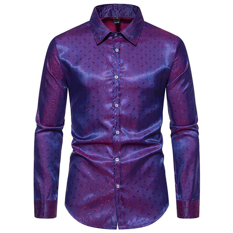 Men Turnover Collar Glossy Long Sleeves Shirt