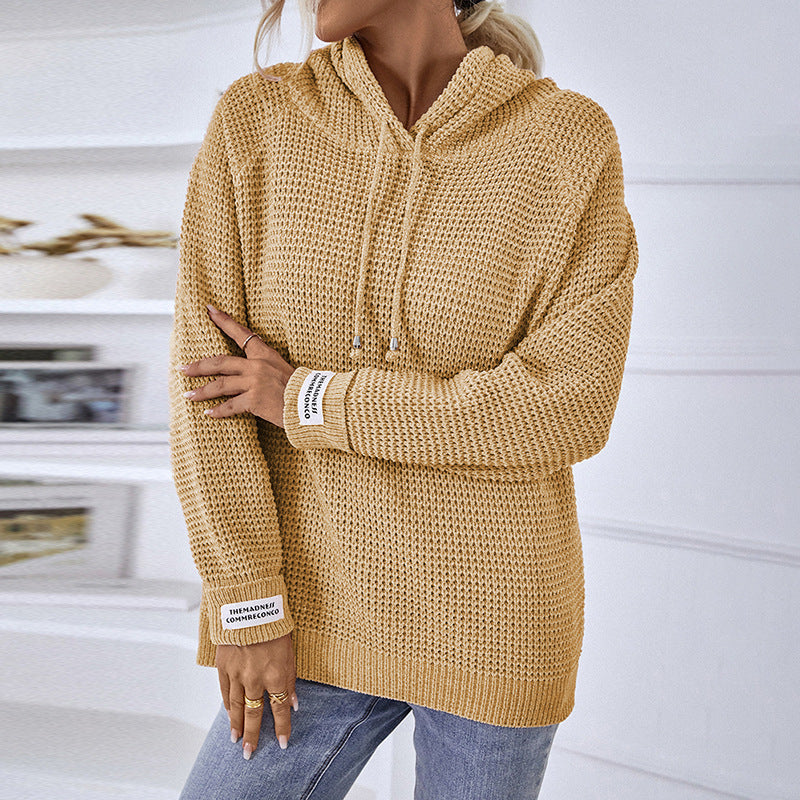 Women Sweaters Kniting Pullover Plain Hoods