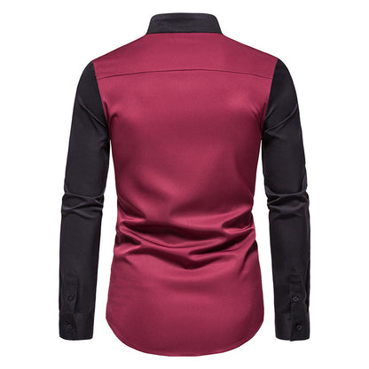 Men Turtleneck Bicolor Asymmetry Long Sleeves Shirt