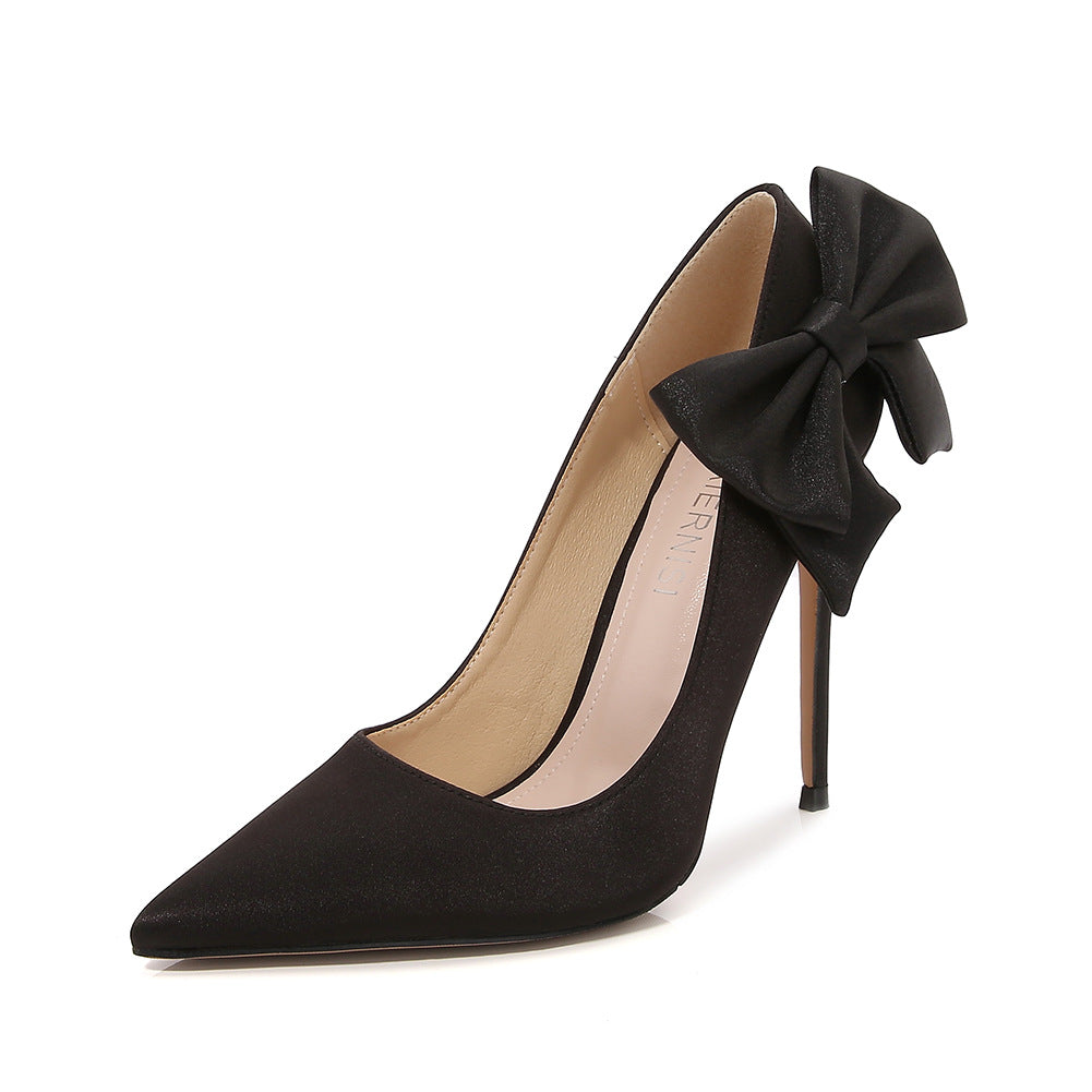 Women's Pointed Toe Bow Tie Shallow Stiletto Heel Pumps