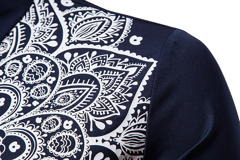 Men Turnover Collar Embroidery Floral Fabric Long Sleeves Shirt