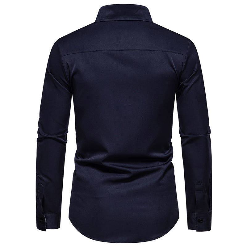 Men Bicolor Patterns Turnover Collar Long Sleeves Shirt