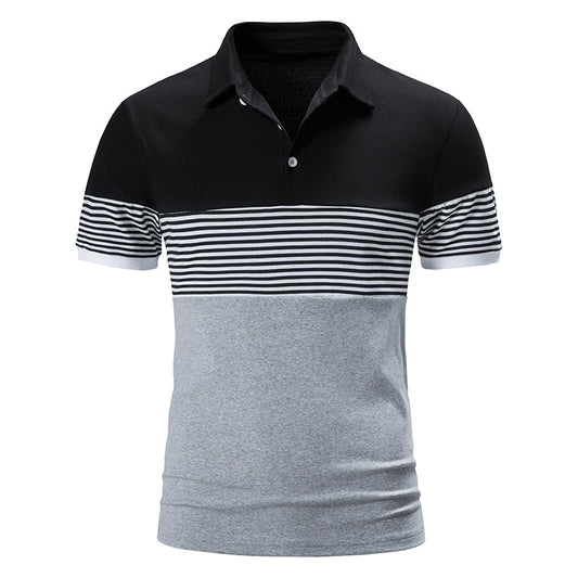 Men Turnover Collar Stripes Short Sleeves T-Shirt