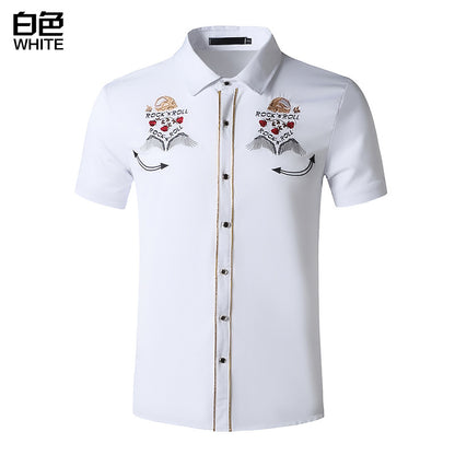 Men Turnover Collar Embroidery Wings Short Sleeves Shirt