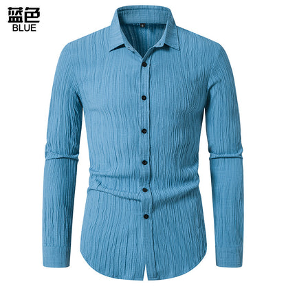 Men Turnover Collar Stripes Long Sleeves Shirt