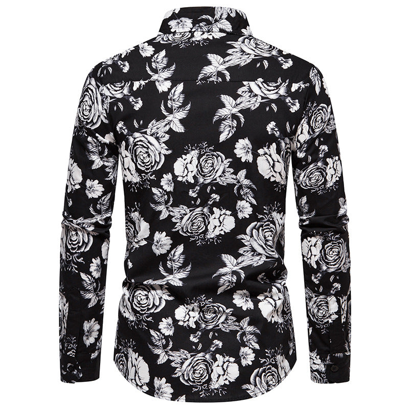 Men Turnover Collar Floral Fabric Prints Long Sleeves Shirt