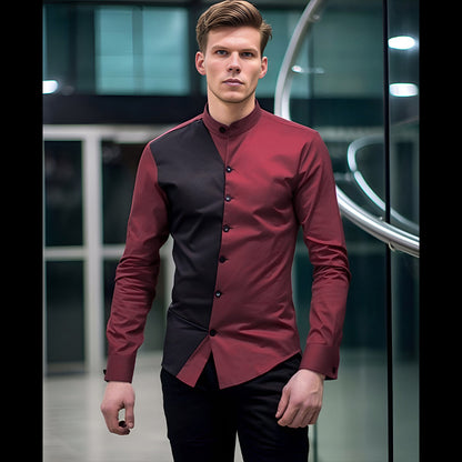 Men Turtleneck Patchwork Long Sleeves Shirt