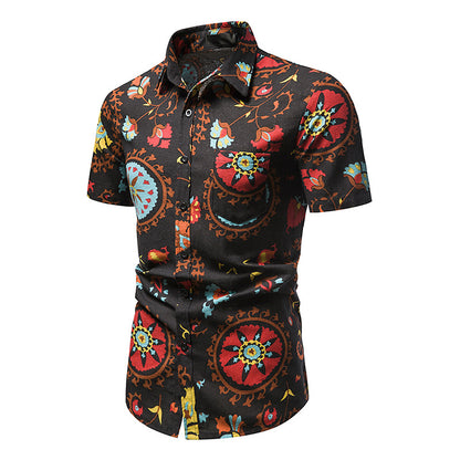 Men Turnover Collar Patchwork Short Sleeves Sandbeach Shirt