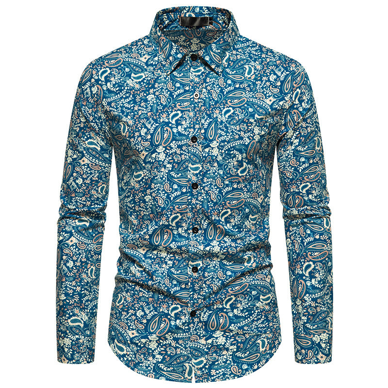 Men Turnover Collar Prints Long Sleeves Shirt