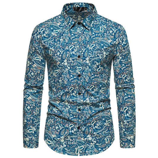 Men Turnover Collar Prints Long Sleeves Shirt