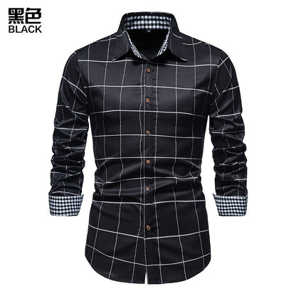 Men Turnover Collar Lattice Long Sleeves Shirt