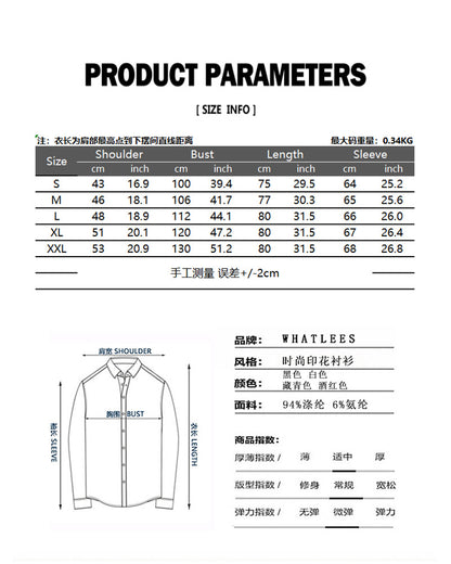 Men Embroidery Turnover Collar Asymmetry Long Sleeves Shirt