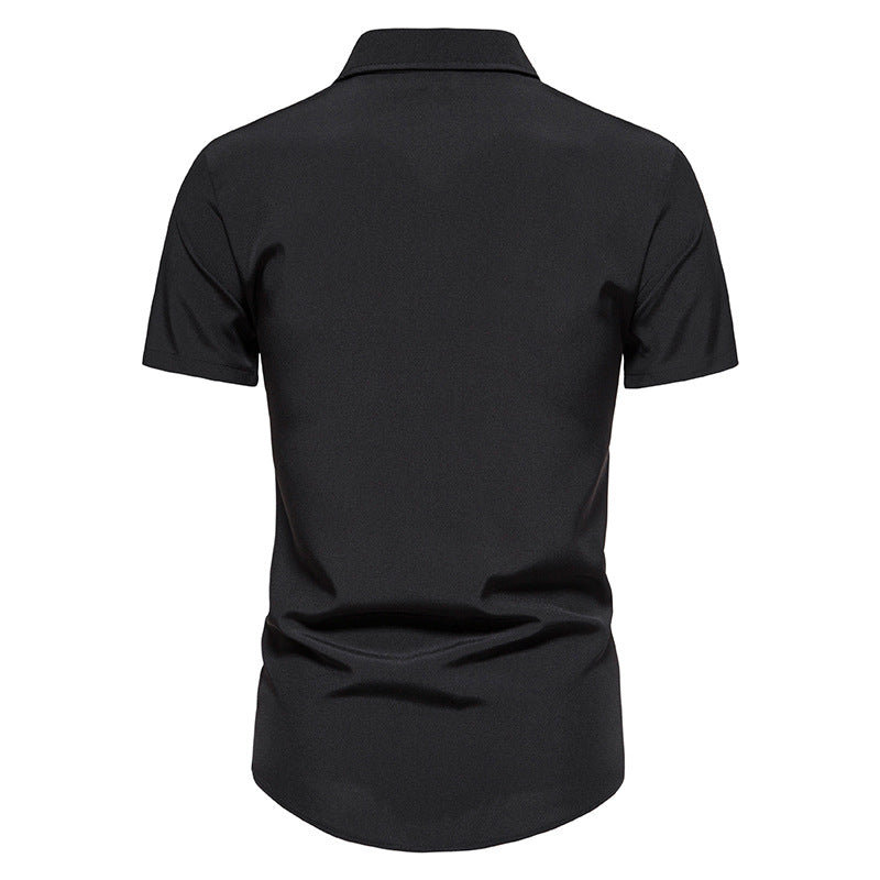 Men Turnover Geometric Short Sleeves Sandbeach Shirt