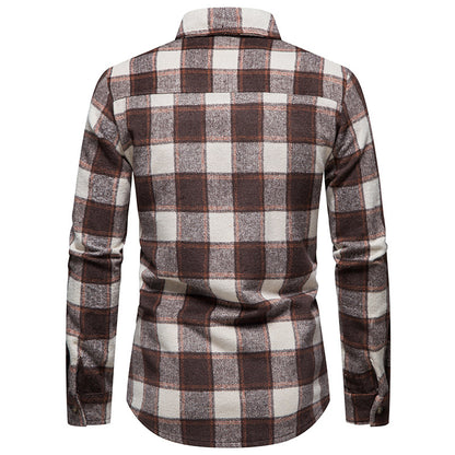 Men Turnover Collar Lattice Long Sleeves Shirt