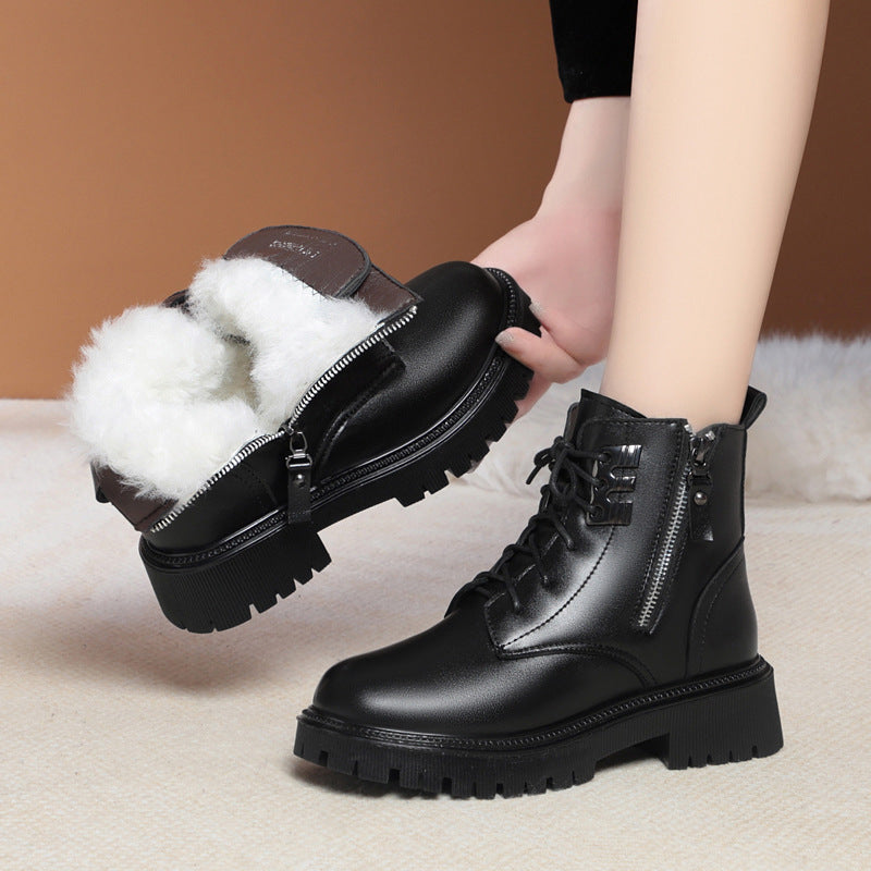 Women's Ankle Boots Lace-Up Warm Fluff Booties