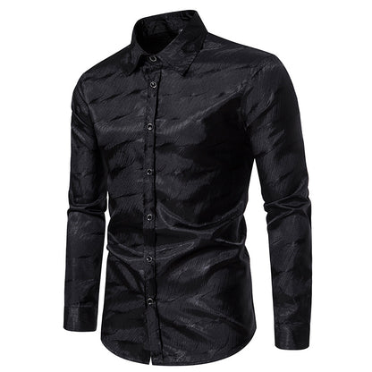 Men Turnover Collar Glossy Long Sleeves Shirt