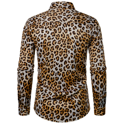 Men Turnover Collar Leopard Patterns Long Sleeves Shirt