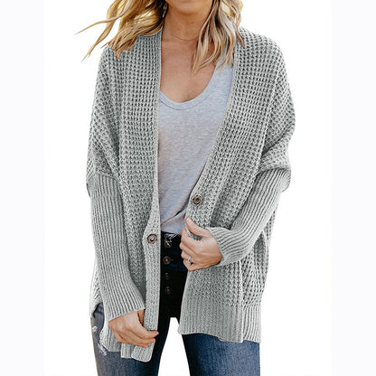 Women's Cardigans Kniting Plain Bat Sleeves Button