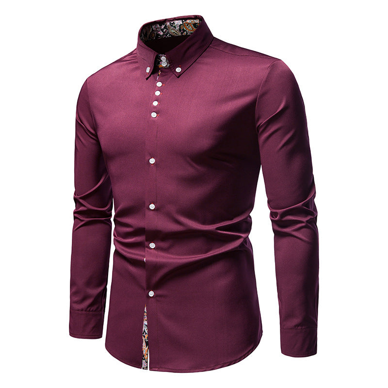 Men Turnover Collar Long Sleeves Shirt