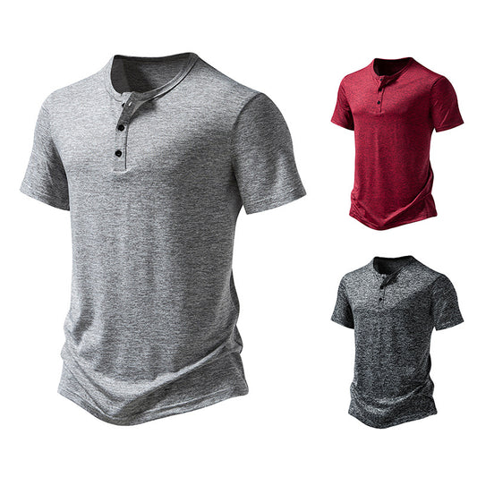 Men Crewneck Buttons Short Sleeves T-Shirt