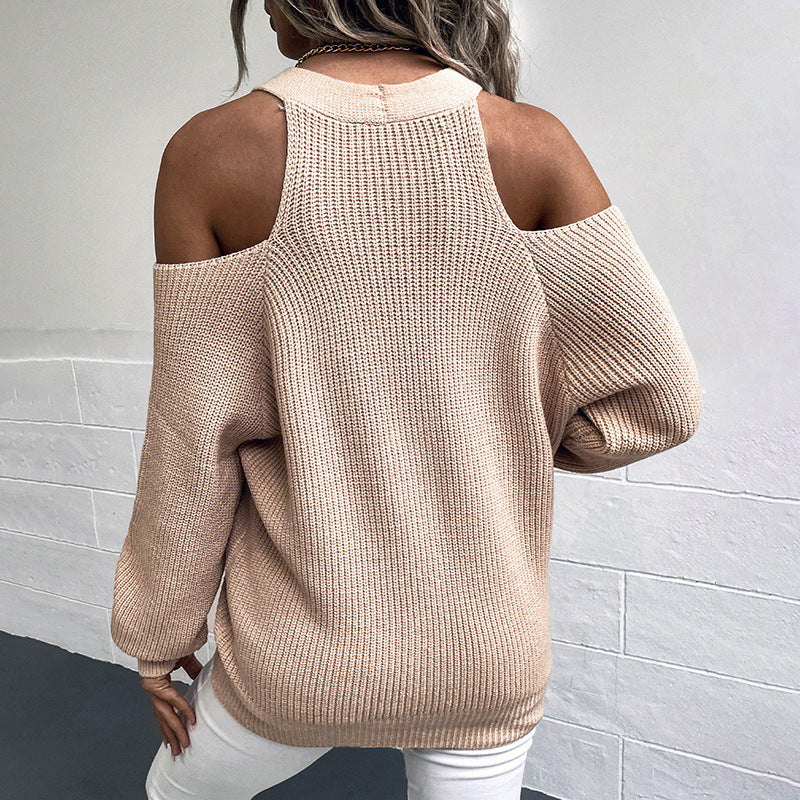 Women's Cardigans Kniting Off Shoulder Buttons Lantern Long Sleeves