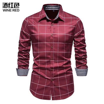 Men Turnover Collar Lattice Long Sleeves Shirt