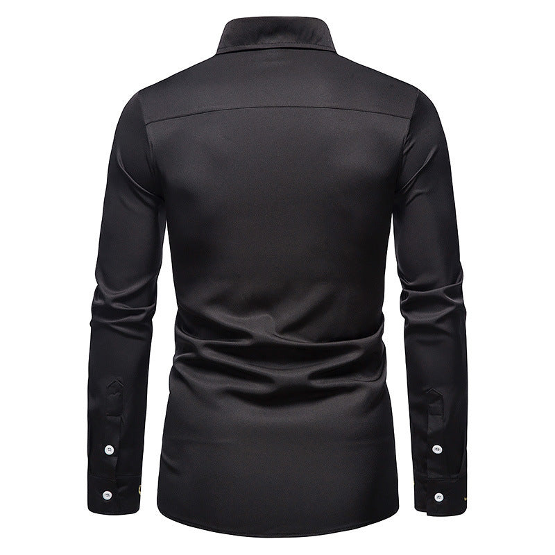 Men Turnover Collar Embroidery Long Sleeves Shirt