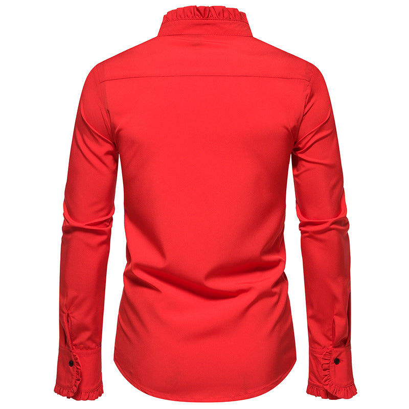 Men Turtleneck Bridal Wedding Shoes Long Sleeves Shirt