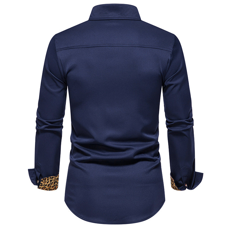 Men Turnover Collar Leopard Patterns Long Sleeves Shirt