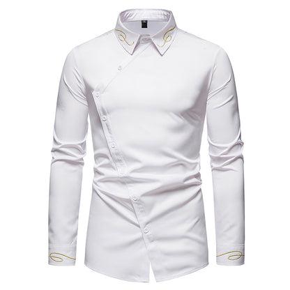 Men Turnover Collar Embroidery Long Sleeves Shirt