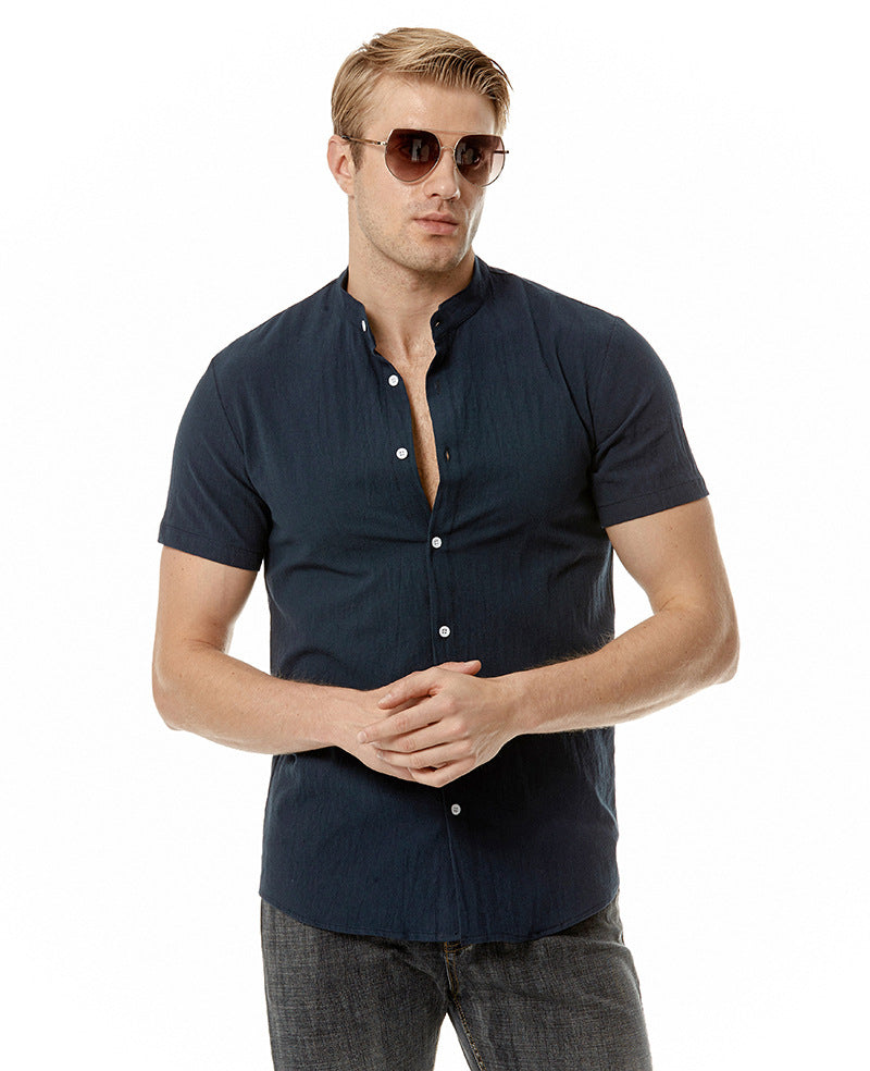 Men Turtleneck Short Sleeves Sandbeach Shirt