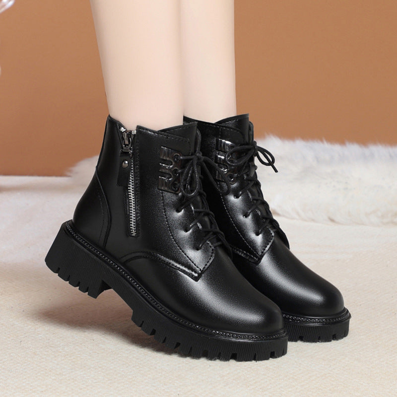 Women's Ankle Boots Lace-Up Warm Fluff Booties