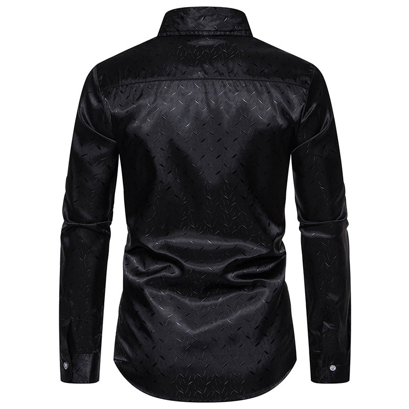 Men Turnover Collar Glossy Long Sleeves Shirt