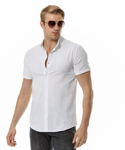 Men Turtleneck Short Sleeves Sandbeach Shirt