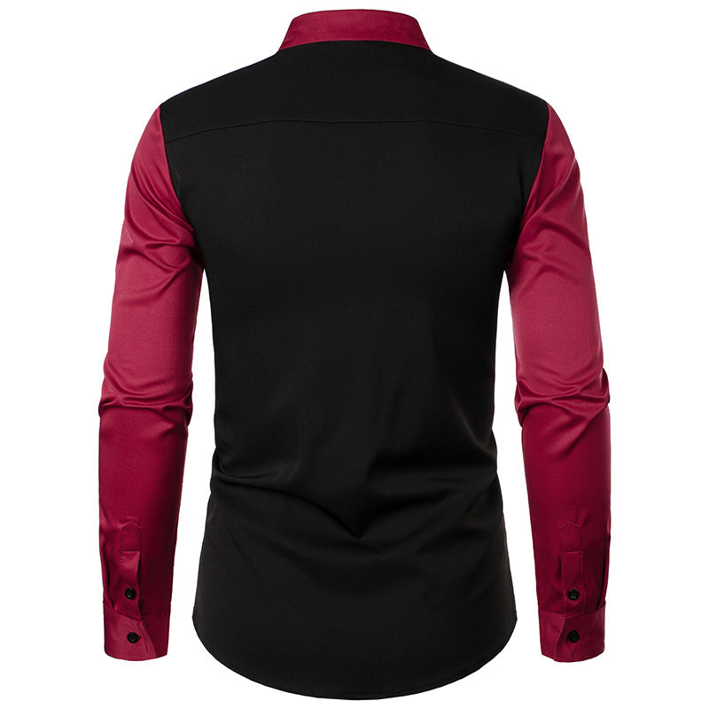 Men Turtleneck Bicolor Asymmetry Long Sleeves Shirt