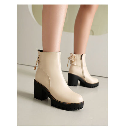 Women's Round Toe Lace-up Platform High Heel Ankle Boots