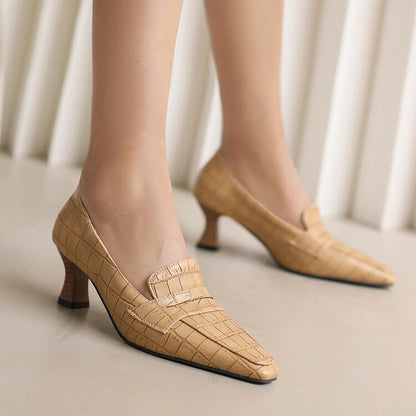 Women's Pointed Toe Hoof Heel Loafer Shoes