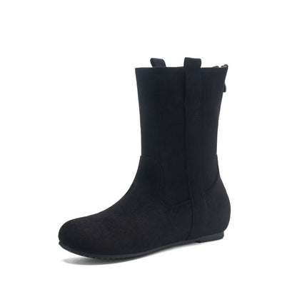 Women's Round Toe Increased Internal Mid Calf Boots