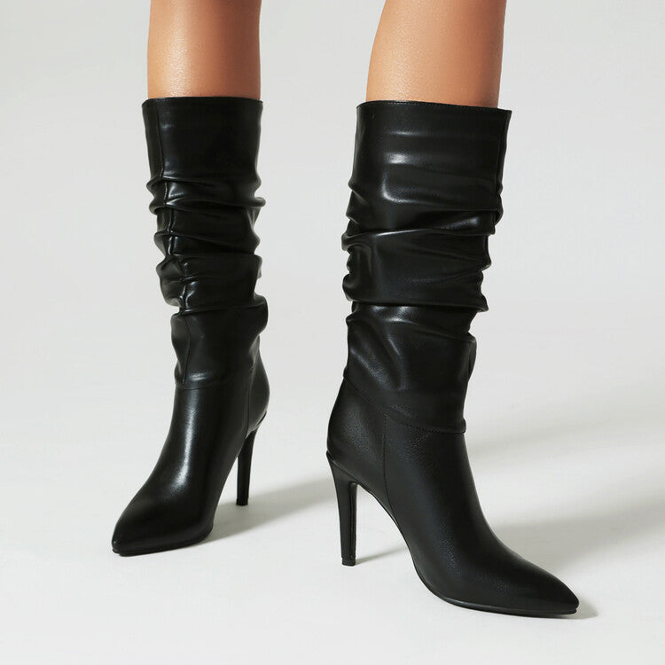 Women's Pointed Toe Stiletto Heel Mid Calf Boots