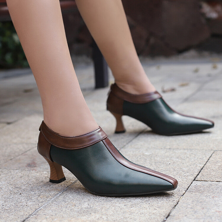 Women's Pointed Toe Hoof Heel Loafer Shoes