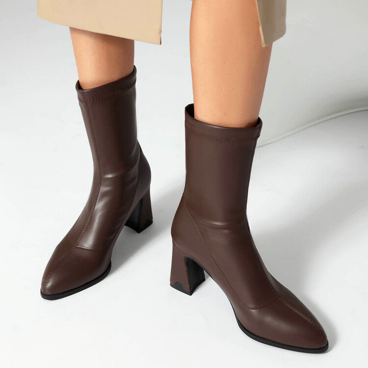 Women's Pointed Toe Block Heel Short Boots